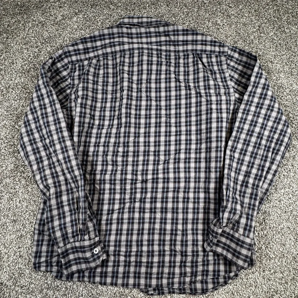Untuckit Men's L Blue Gray Plaid‎ Cotton Long Sleeve Button Shirt